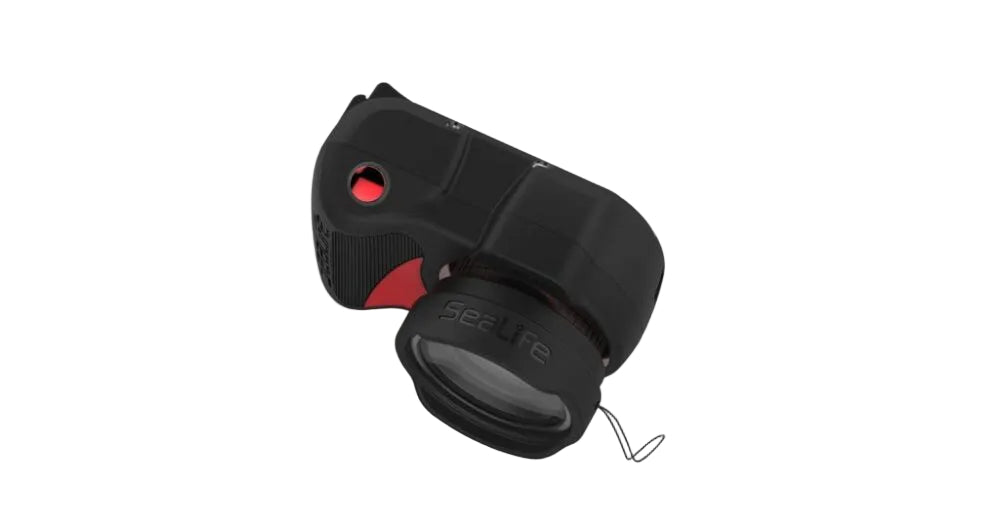 Black and red camera lens cap