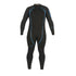 Black wetsuit with blue accents on a white background