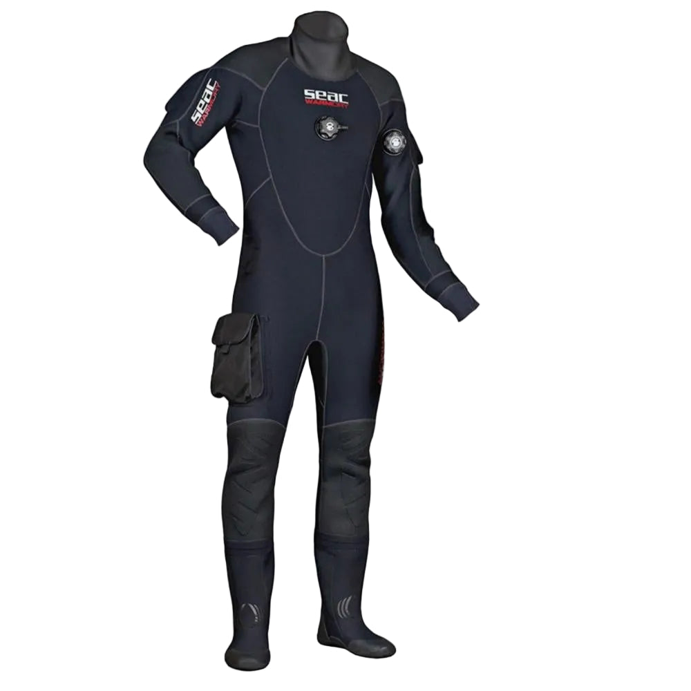 Black wetsuit with brand logos on a white background