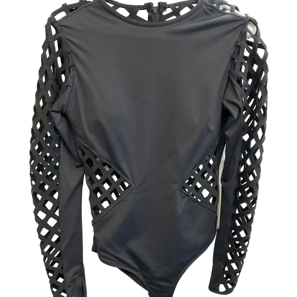 Black swimsuit with a unique shoulder design
