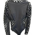 Black swimsuit with a unique shoulder design